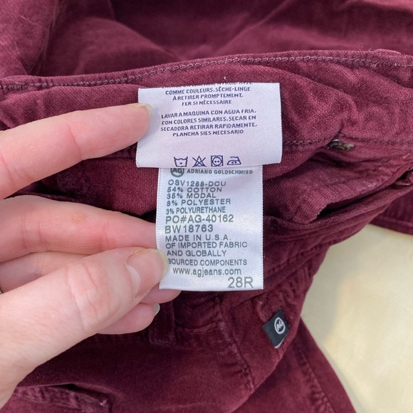 AG Women's The Legging Super Skinny Mid Rise Velvet Pants Maroon Size 28 R - Picture 2 of 11